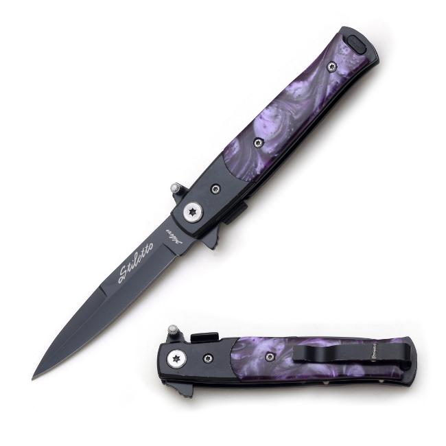 Stiletto Style Purple Pearl Spring Assisted KNIFE