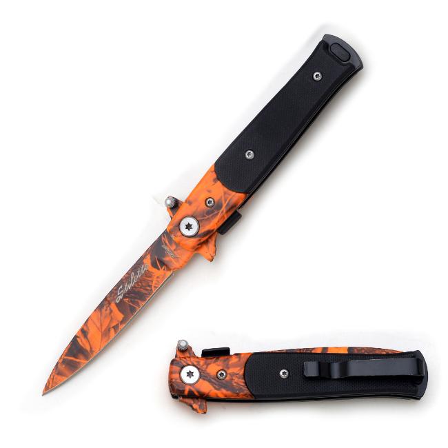 Stiletto Style Orange Camo Spring Assisted KNIFE