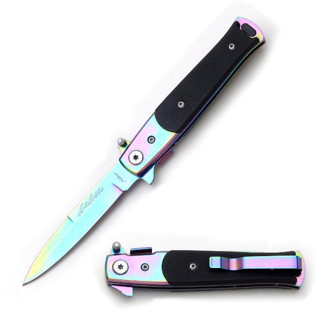 Stiletto Style RAINBOW Spring Assisted Knife