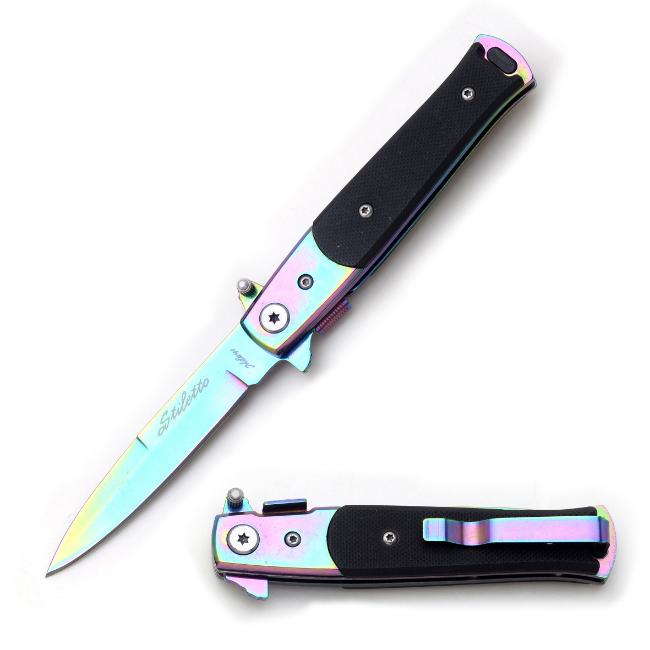 Stiletto Style Rainbow Spring Assisted Knife