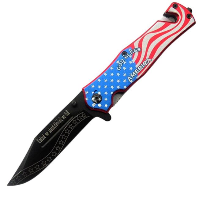 USA FLAG Rescue Style Spring Assist Pocket Knife