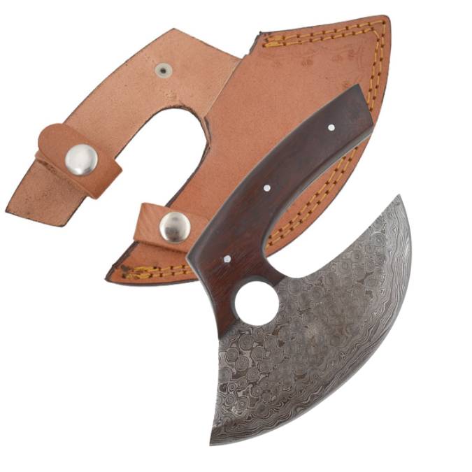 Wild Turkey Handmade Damascus Alaskan Ulu knife Brown Wood HANDLE