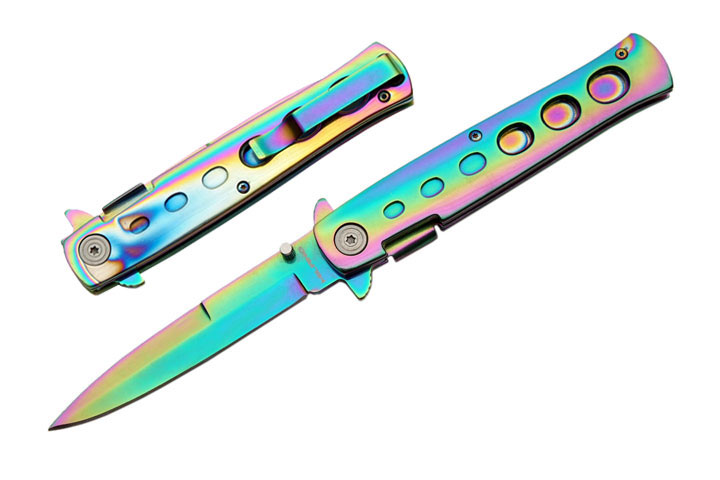 Snake Eye Tactical Rainbow Stiletto Style Ti Coated Folding KNIFE