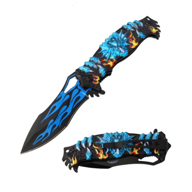 Snake Eye Fantasy Blue Dragon Style Spring Assist KNIFE