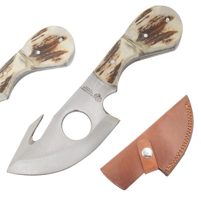 Wild Turkey Handmade Gut Hook Hunting Knife Stag Handle