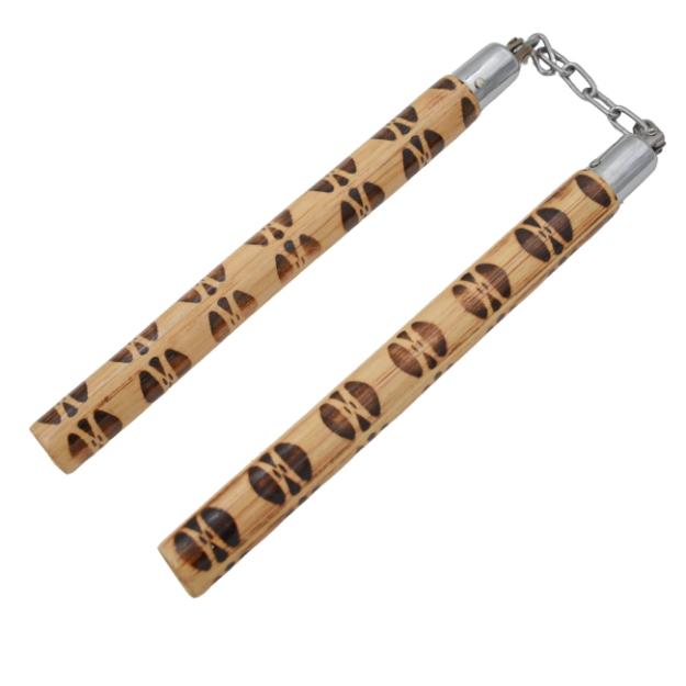 12'' Burned Rattan Wood Nunchuck With Chain