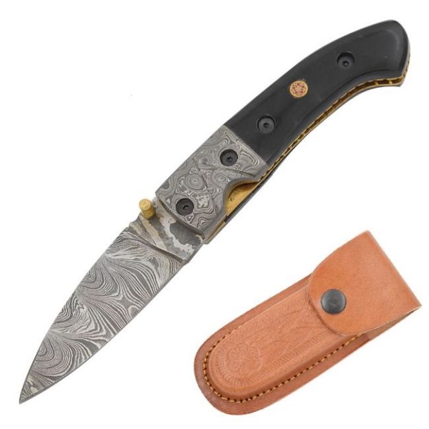 Wild Turkey Handmade Damascus Folding Knife Horn HANDLE