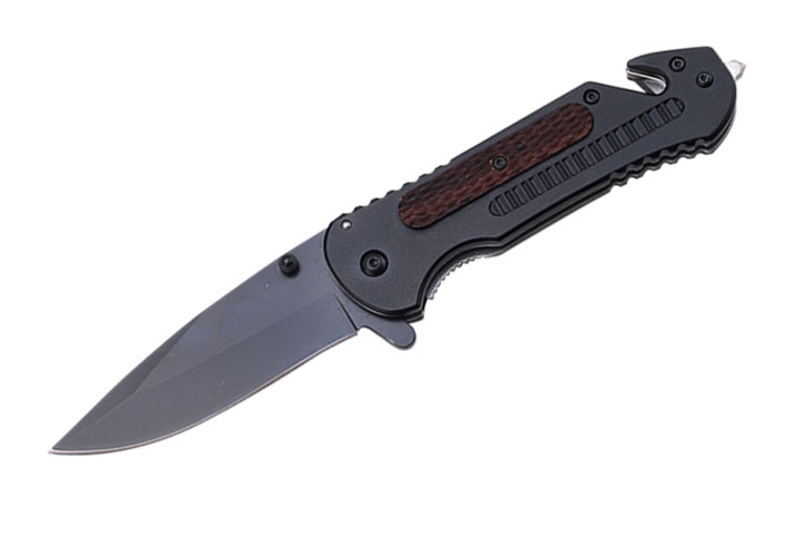 All Black Rescue Spring Assisted KNIFE Drop Point Blade 4.5