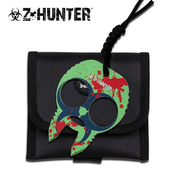 ZOMBIE HUNTER KNUCKLE BUCKLES - GREEN BLUE WITH RED SPLASH