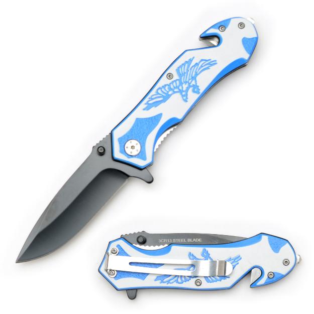 Eagle Design Rescue Style Blue Spring Assist Knife
