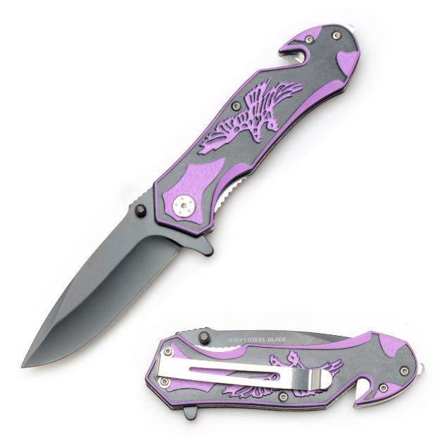 Eagle Design Rescue Style Purple Spring Assist Knife