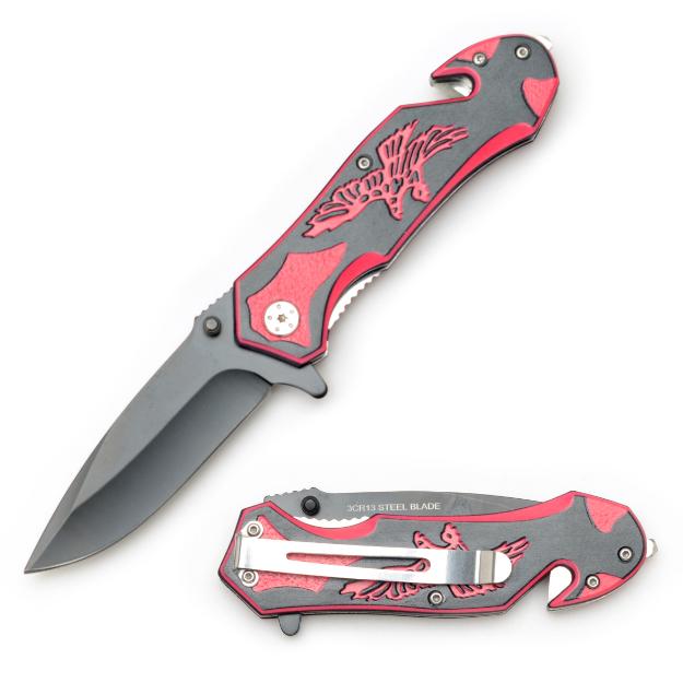 EAGLE Design Rescue Style Red Spring Assist Knife