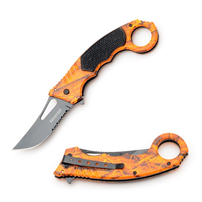 '' Karambit '' Quick Action Assist KNIFE 5.25'' Orange Camo