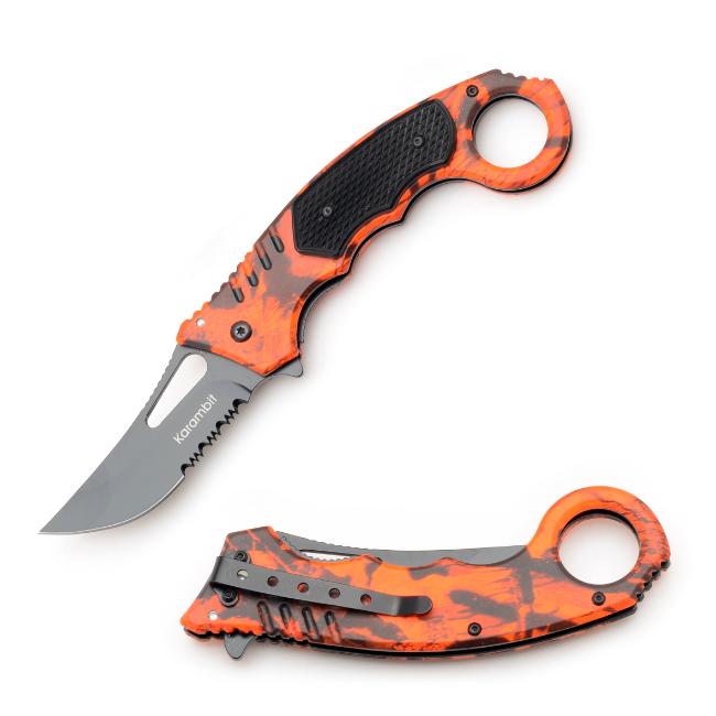 '' Karambit '' Quick Action Assist KNIFE 5.25'' Red Lava Camo