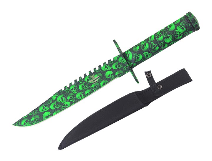 Snake Eye Tactical Green Skull Camo Survival Knife W/Case 15''