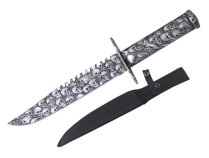 Snake Eye Tactical Grey Skull CAMO Survival Knife W/Case 15''