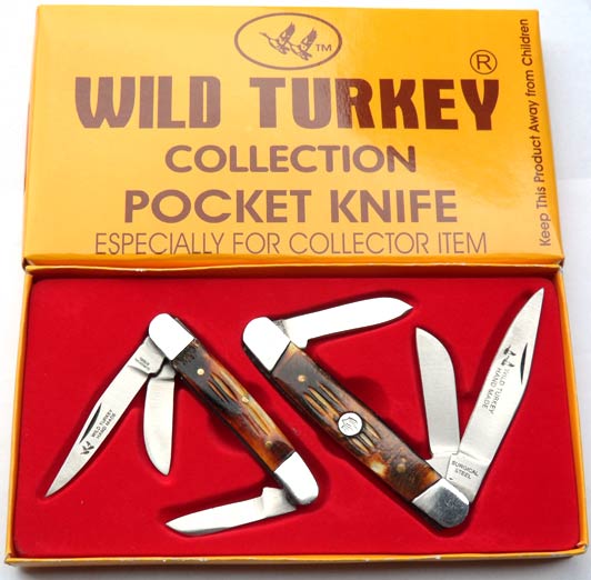 Wild Turkey Handmade 2pc Gift Knife Set Bone Handle