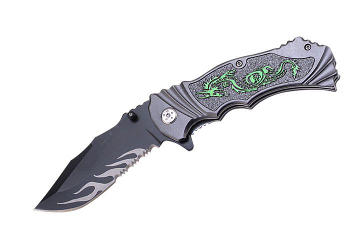 '' Dragon '' Fantasy Collection Spring Assist KNIFE Grey