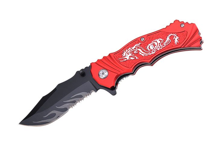'' Dragon '' Fantasy Collection Spring Assist KNIFE Red 4.5''