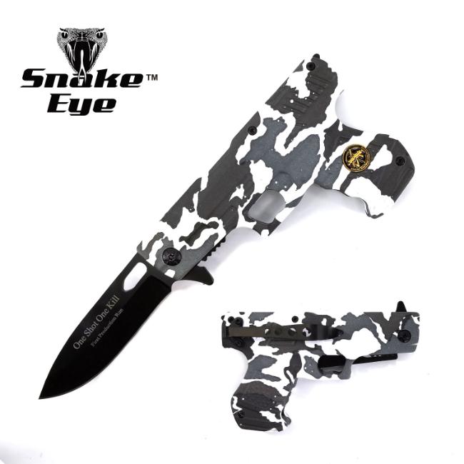 '' ONE Shot ONE Kill '' Sniper Gun Shape Spring Assist Knife 4.5''