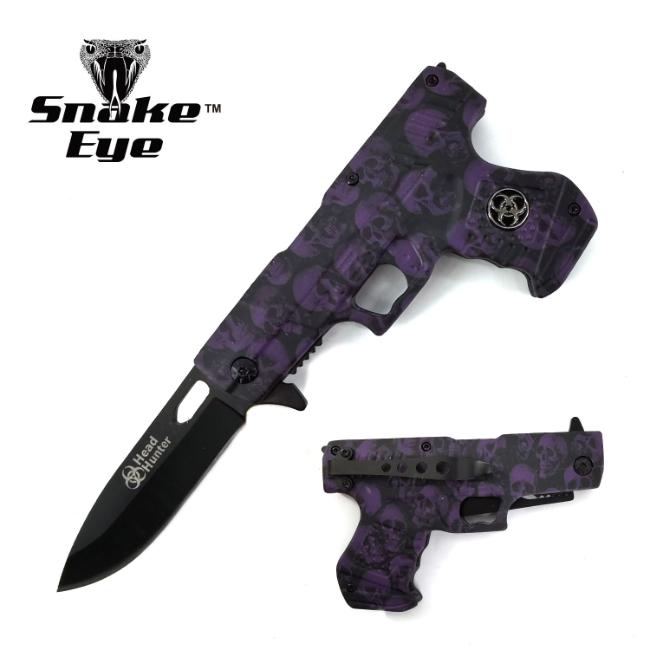 '' Head HUNTER '' Zombie Skull Design Gun Spring Assist Knife 4.5''
