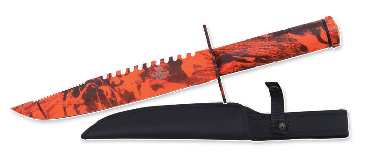 Survival KNIFE 15'' Overall W/Case & Survival Kit. Red Camo