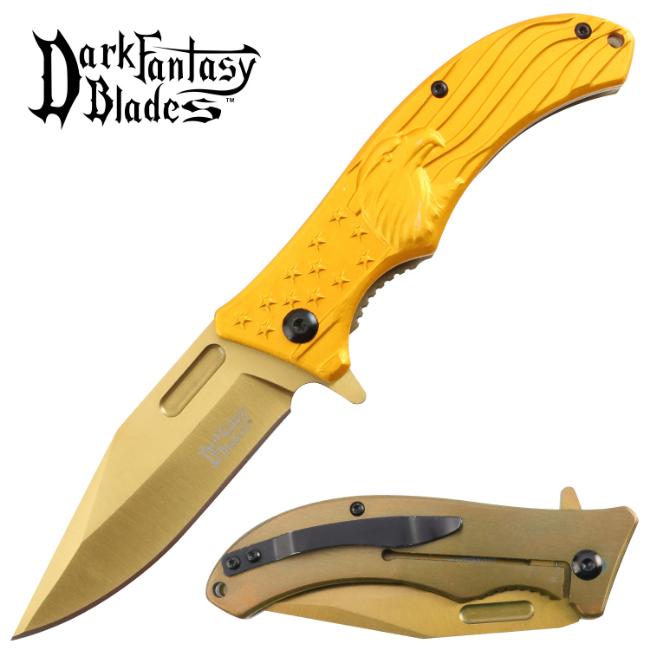 Dark Fantasy Blade EAGLE Printed Spring Assist Knife DF-159GL