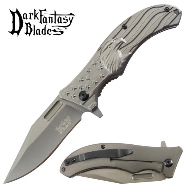 Dark Fantasy Blade EAGLE Printed Spring Assist Knife DF-159GY