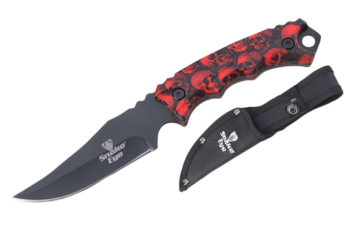 Snake Eye Tactical Skinner Knife Red SKULL Handle 8.5'' Overall