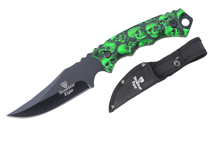 Snake Eye Tactical Skinner Knife Green SKULL Handle 8.5'' Overall