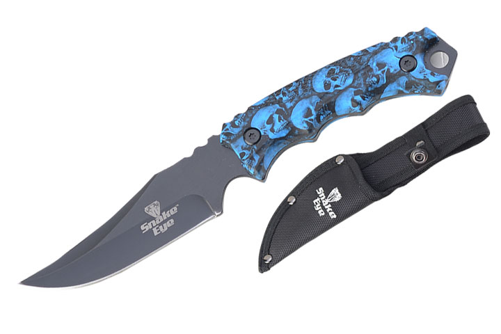 Snake Eye Tactical Skinner Knife Blue SKULL Handle 8.5'' Overall