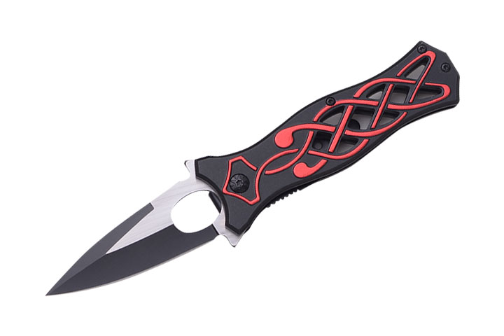 Red Fantasy Tattoo Design Action Assist Folding KNIFE