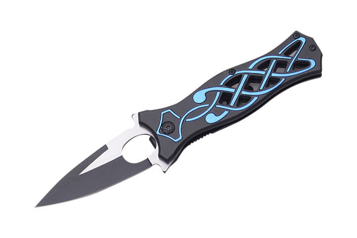 Blue Fantasy Tattoo Design Action Assist Folding KNIFE