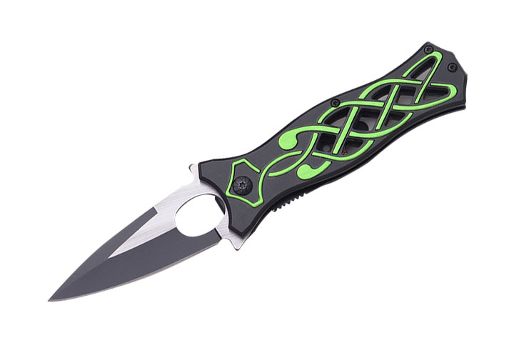 Green Fantasy TATTOO Design Action Assist Folding Knife