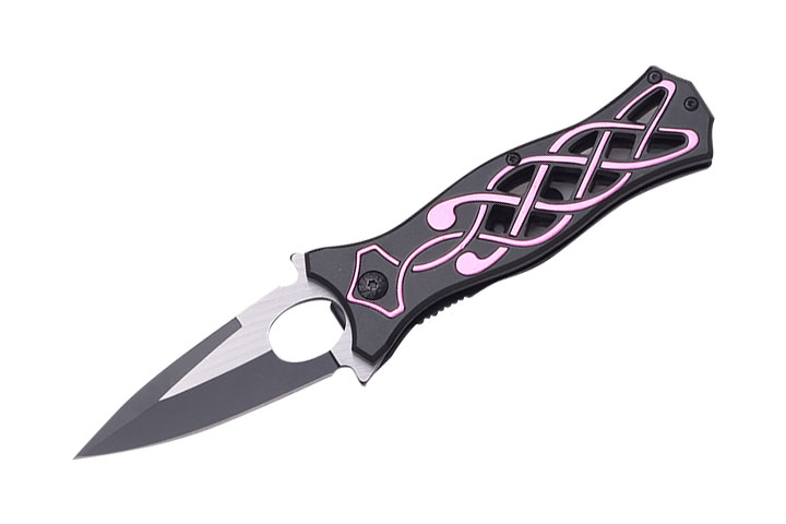 Pink Fantasy TATTOO Design Action Assist Folding Knife