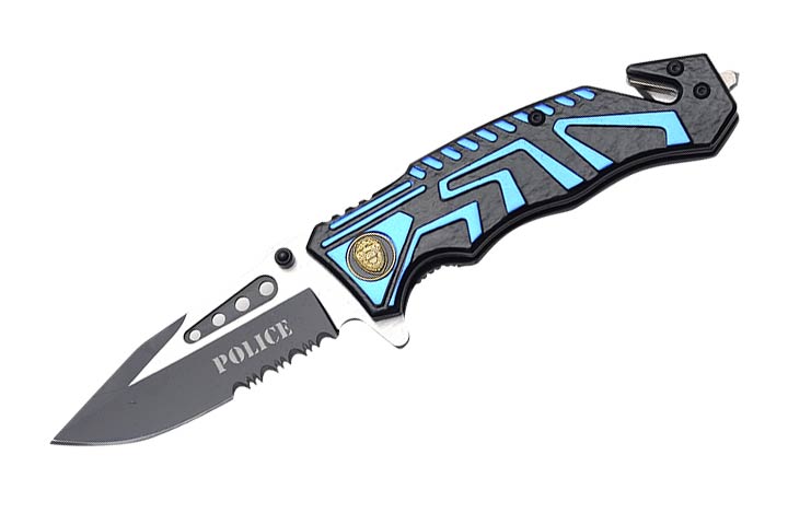 POLICE Rescue Style Action Assist Tactical Folding Knife 4.5''