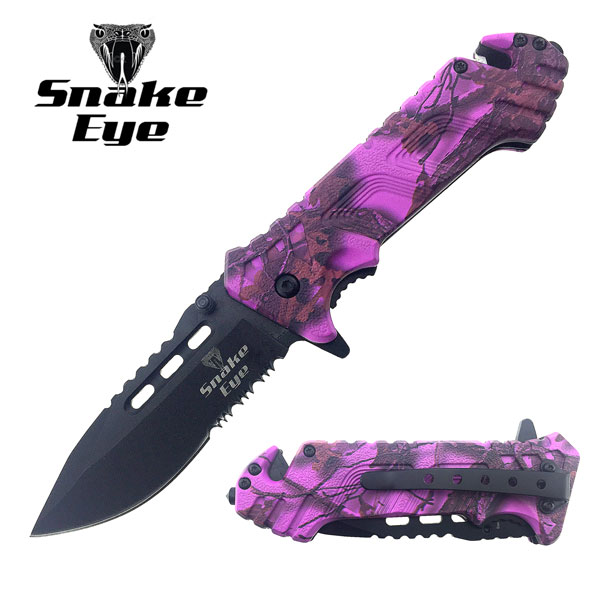 SNAKE EYE TACTICAL CAMO SPRING ASSIST KNIFE 4.5'' CLOSED(CM3)