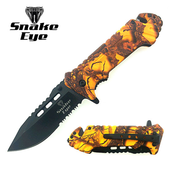 SNAKE EYE TACTICAL CAMO SPRING ASSIST KNIFE 4.5'' CLOSED(CM4)