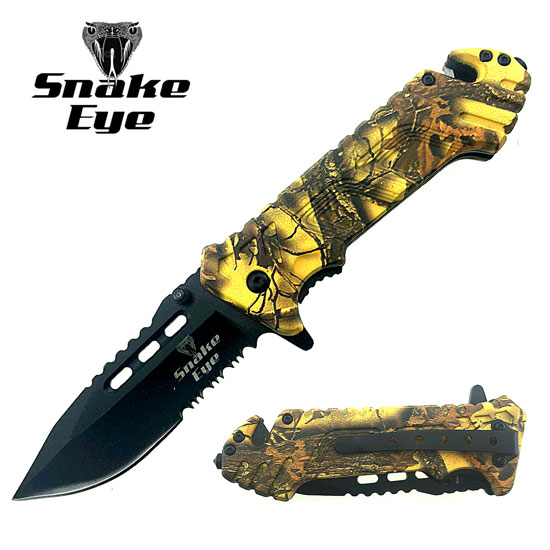 SNAKE EYE TACTICAL CAMO SPRING ASSIST KNIFE 4.5'' CLOSED(CM5)