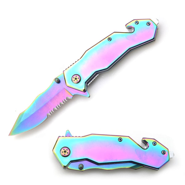 Snake Eye Tactical Rainbow MIRROR Finished Action Assist Knife