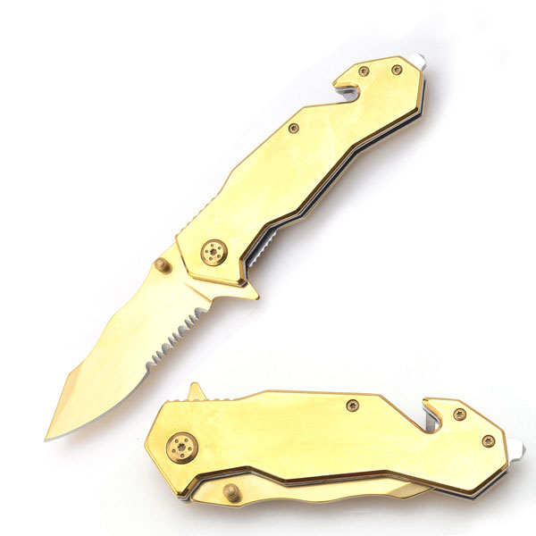 Snake Eye Tactical Gold Mirror Finished Action Assist Knife