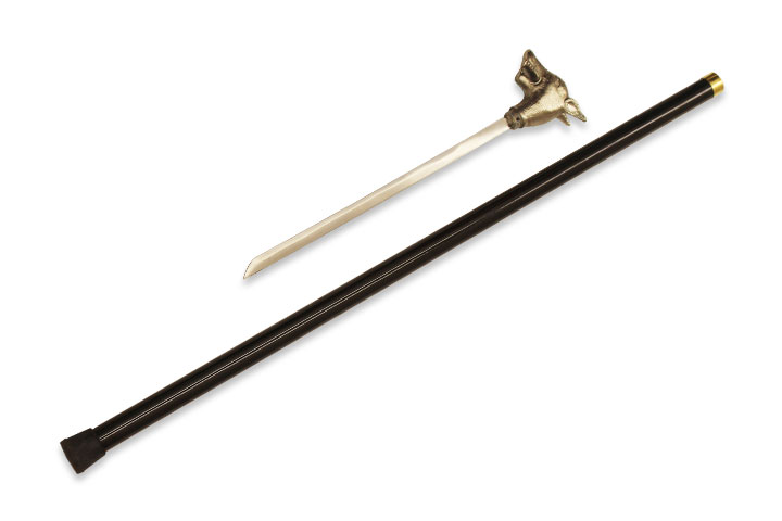 ''Wolf'' Walking Cane with Hidden SWORD 34.5'' Overall