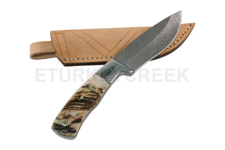 Wild Turkey Damascus collection 9'' hunting KNIFE w/ Ram horn Hndl