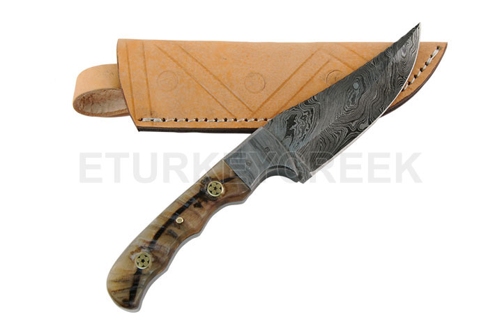 Wild Turkey Damascus collection 9'' hunting KNIFE w/ ram horn hndl