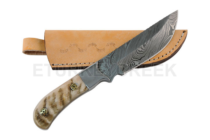 Wild turkey Damascus collection 9.5'' hunting KNIFE w/ horn hndl.