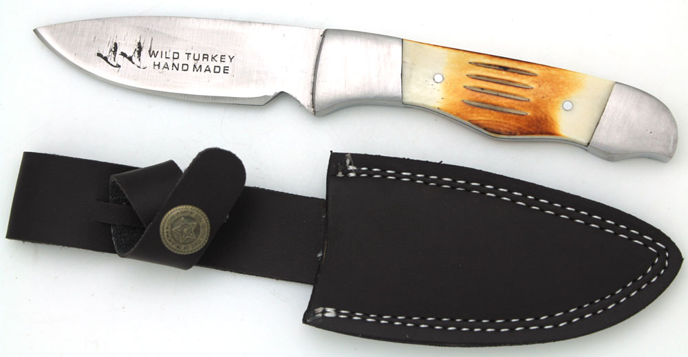 Wild Turkey Handmade Burned Bone Handle Fixed Blade Knife 8''