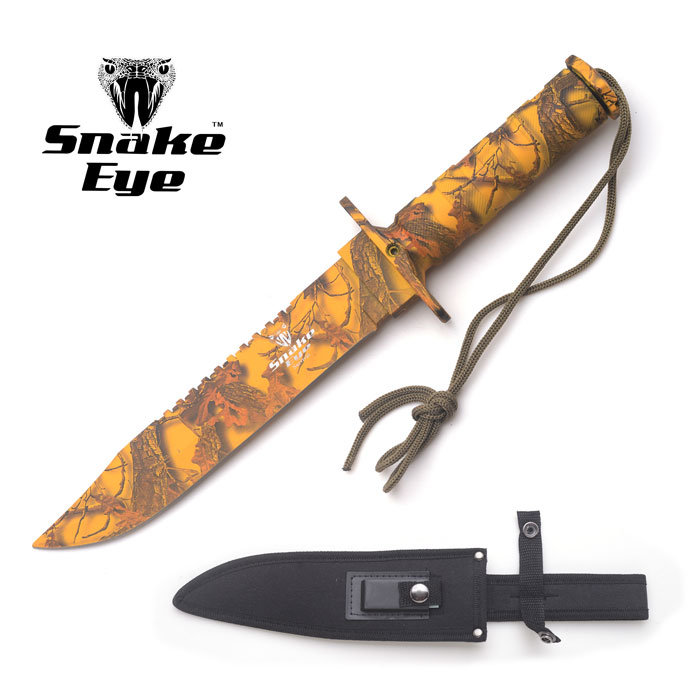 Snake Eye Tactical Outdoor Camo SURVIVAL KNIFE W/Case 13.5''