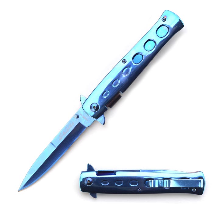 Snake Eye Tactical Blue Stiletto Style Ti Coated Folding KNIFE