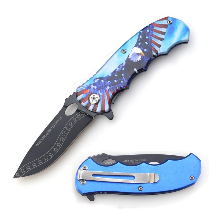 ''Freedom,Liberty,Justice'' USA Tactical Spring Assist KNIFE