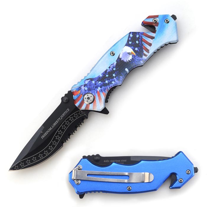 ''Freedom,Liberty,Justice '' USA Tactical Spring Assist KNIFE